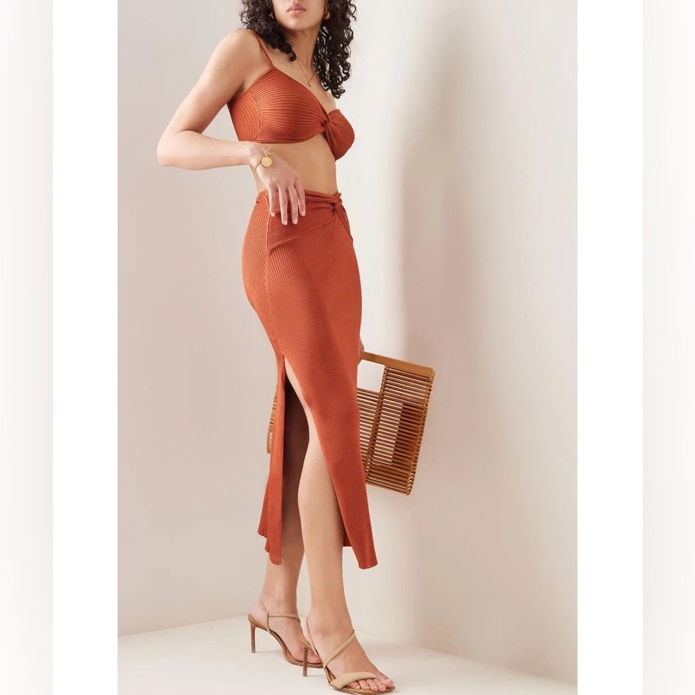 Cult Gaia Set - Kana Ribbed Twist Front Midi Skirt L & Cropped Twist Top XL